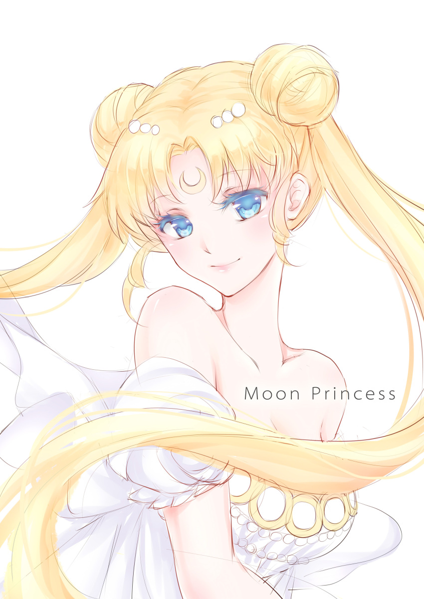 1girl, absurdres, bare_shoulders, bishoujo_senshi_sailor_moon, blonde_hair, blue_eyes, collarbone, crescent