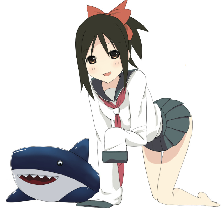1girl, artist_request, black_hair, drawfag, oura_kanako, sayonara_zetsubou_sensei, shark, short_hair