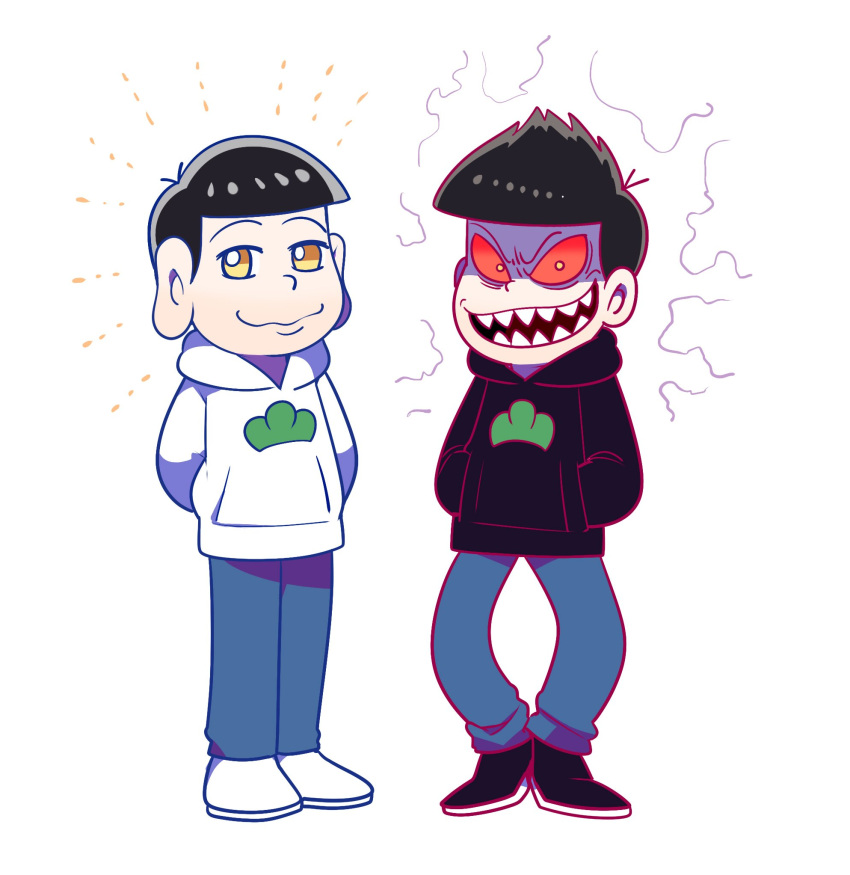2boys, akumatsu, arms_behind_back, black_hair, denim, earlobes, enerunaru, hands_in_pockets