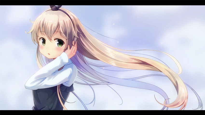 1girl, alternate_costume, blonde_hair, casual, green_eyes, hairband, highres, kantai_collection