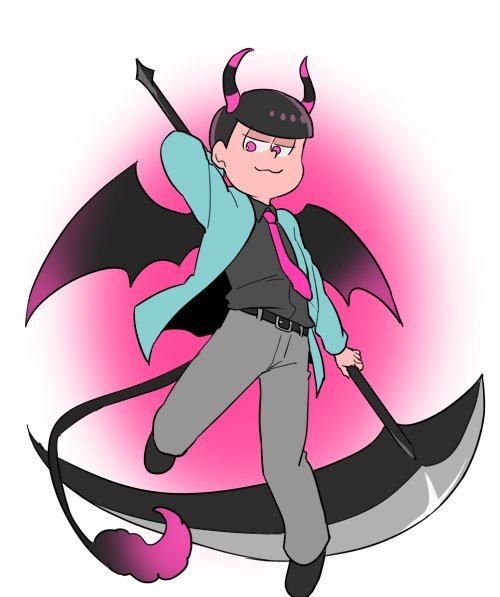 1boy, :3, demon_horns, demon_tail, demon_wings, floating, formal, horns