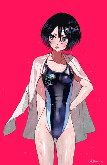 1girl, artist_name, black_hair, bleach, breasts, hair_between_eyes, kuchiki_rukia, long_hair