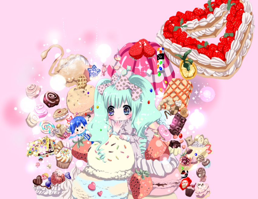 +_+, ?, apollo_chocolate, artist_request, cake, candy, character_doll, checkerboard_cookie