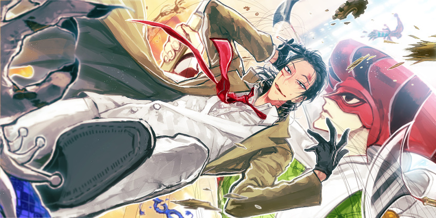 1boy, ashihana_eiryou, black_hair, blood, cigarette, gloves, grimoldi_(karakuri_circus), karakuri_circus