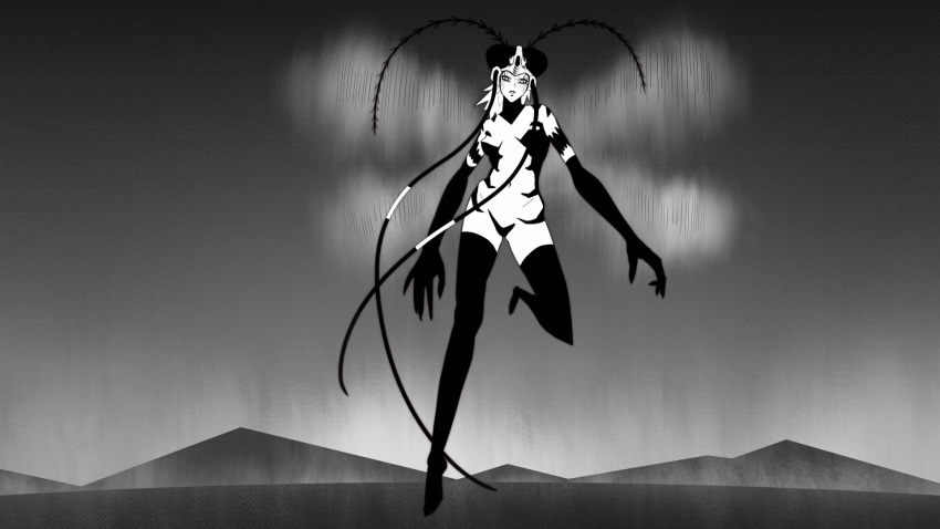 1girl, antennae, artist_request, breasts, claws, drawfag, highres, horn