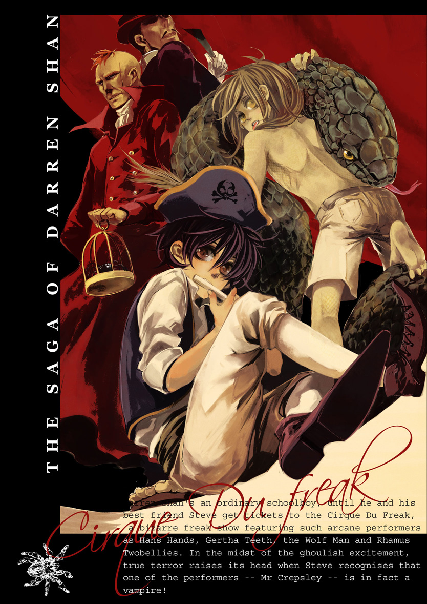 bicorne, birdcage, black_hair, boy, brown_eyes, cage, darren_shan, evra_von