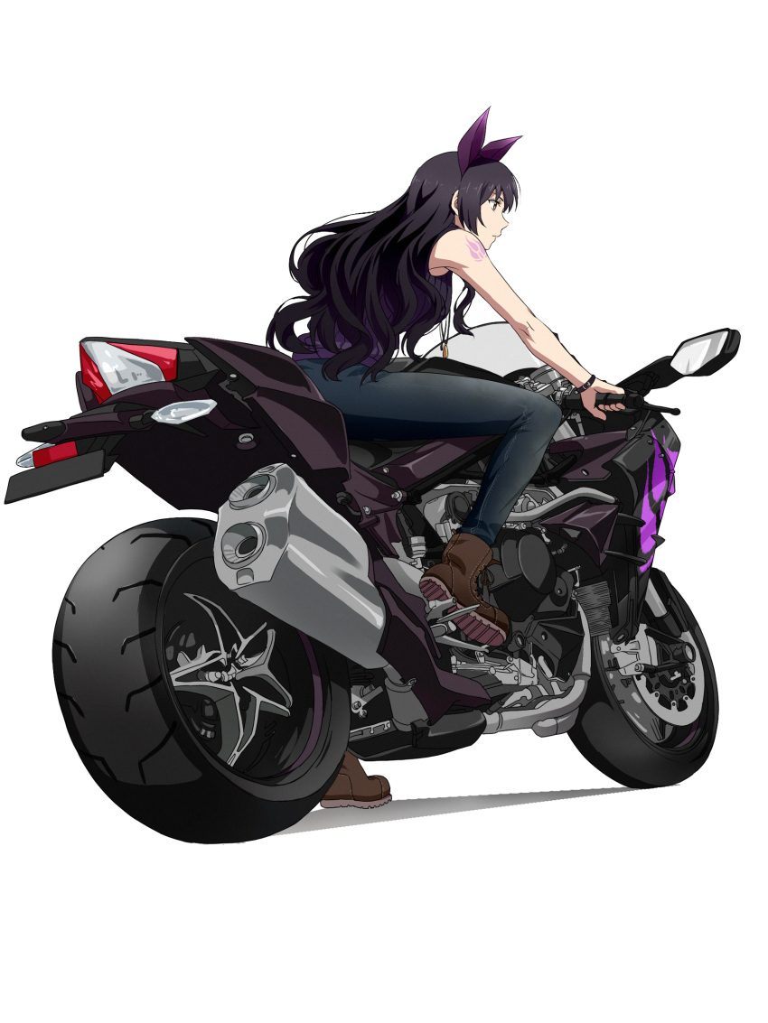 1girl, absurdres, alternate_costume, bangs, belt, black_hair, blake_belladonna, blue_pants