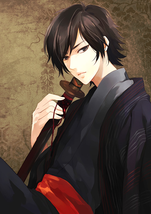bad_id, black_eyes, black_hair, japanese_clothes, katana, male, mole, samurai_sentai_shinkenger