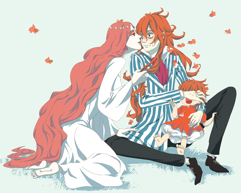 2girls, barefoot, couple, family, fujimoto, gake_no_ue_no_ponyo, grandmanmare, long_hair