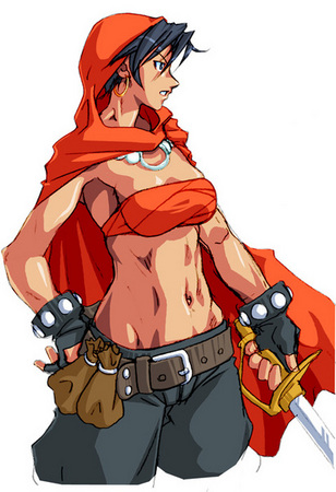 1girl, artist_request, bandeau, belt, cape, cowboy_shot, dark_skin, dungeons_&amp;_dragons:_shadow_over_mystara