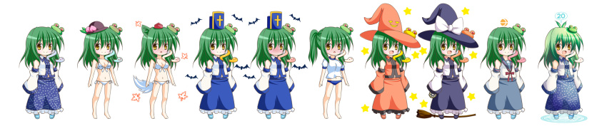 1girl, adapted_costume, animal_ears, bare_legs, bare_shoulders, bat, bespectacled, bikini