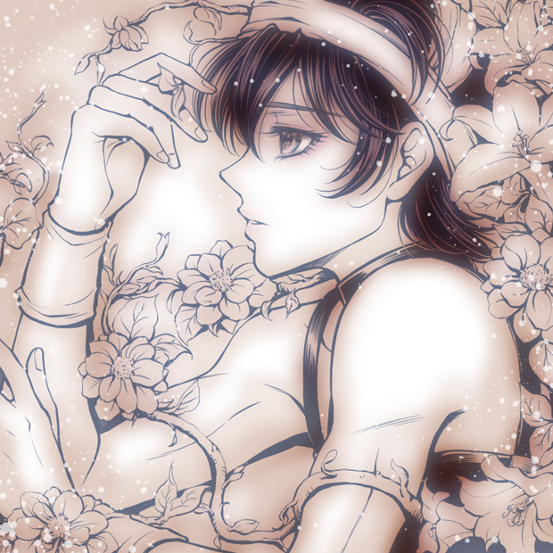 1boy, baitu, blurry, flower, from_side, hairband, jojo_no_kimyou_na_bouken, male_focus