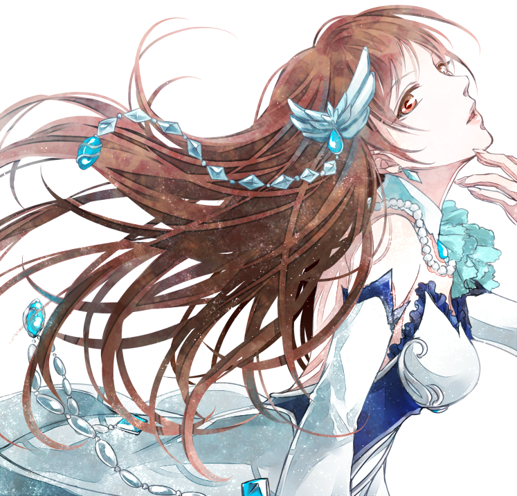 1girl, brown_eyes, brown_hair, dress, hair_ornament, idolmaster_cinderella_girls_starlight_stage, jewelry, long_hair, nitta_minami, solo, yoma