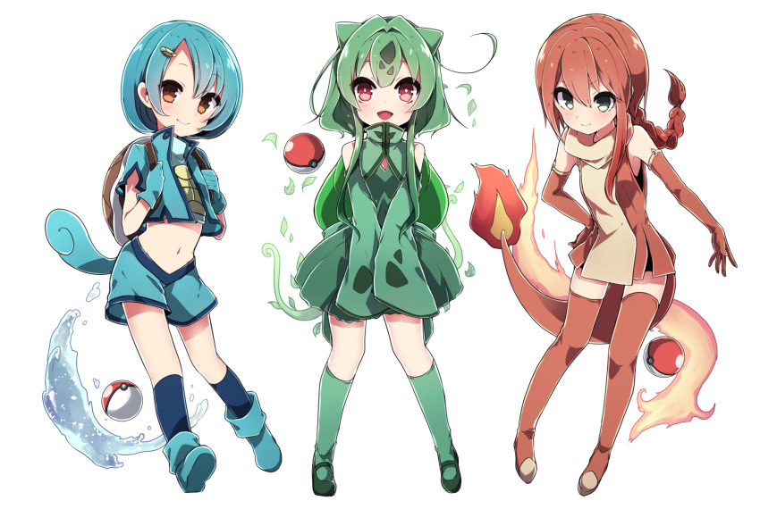 3girls, backpack, bag, blue_gloves, blue_hair, blue_legwear, blue_shoes, blush