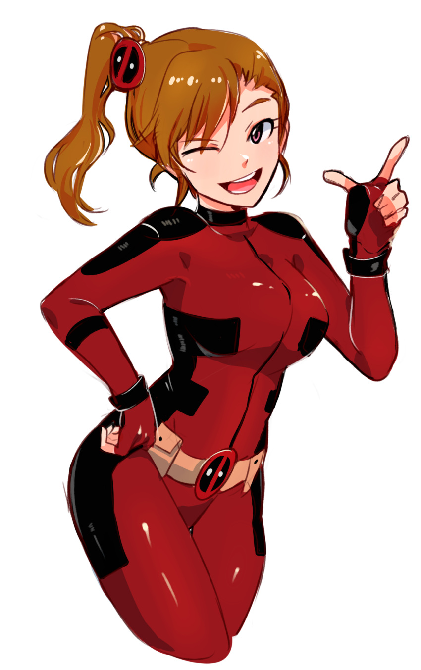 deadpool_(cosplay), futami_mami, highres, idolmaster, side_ponytail