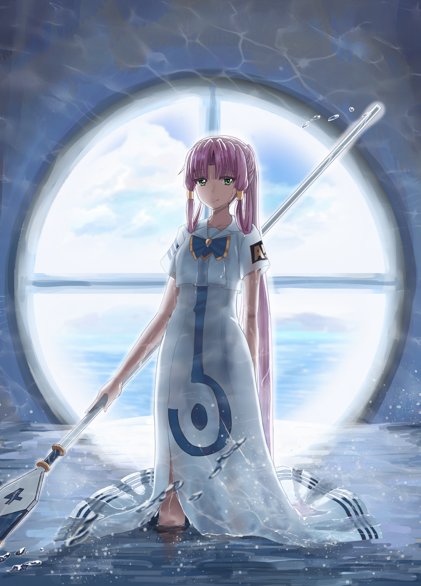 1girl, alua, aria, clouds, cloudy_sky, green_eyes, hair_tubes, highres