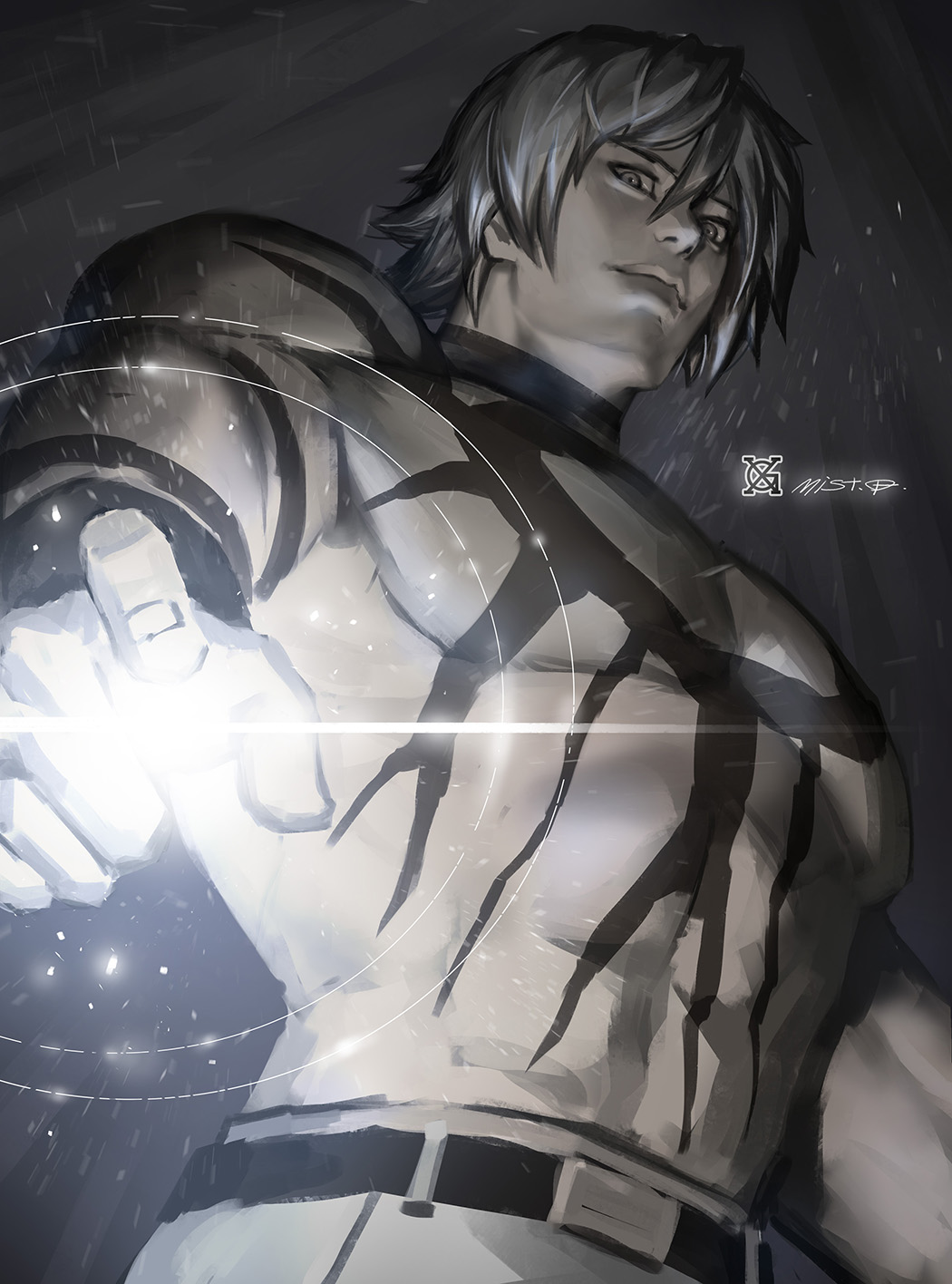 1boy, abs, belt, grey_eyes, highres, looking_at_viewer, male_focus, muscle