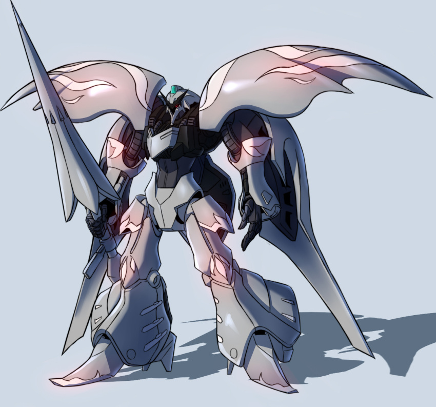 alternate_color, grey_background, gundam, gundam_build_fighters, gundam_zz, highres, lance, mecha