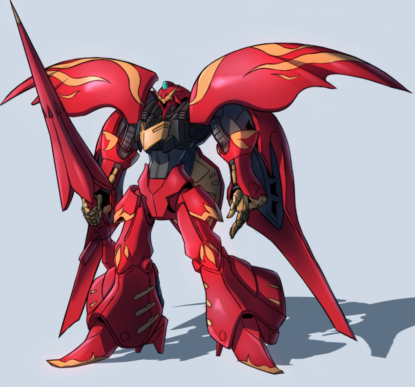 alternate_color, grey_background, gundam, gundam_build_fighters, gundam_zz, highres, lance, mecha