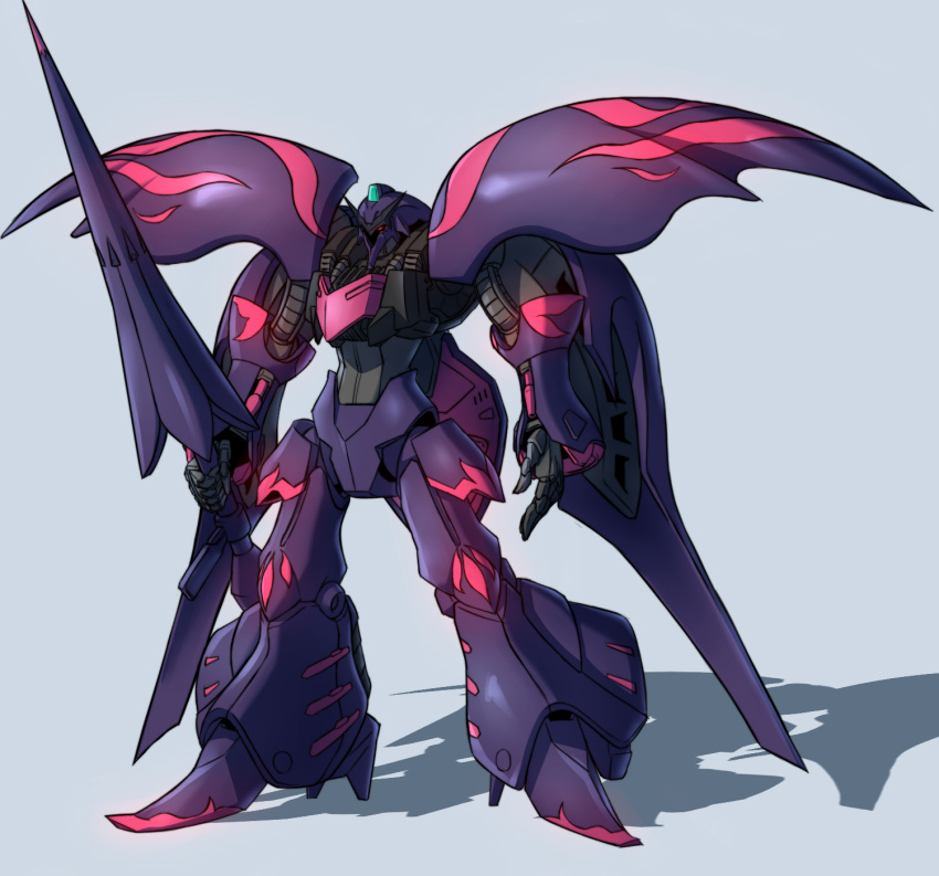 alternate_color, grey_background, gundam, gundam_build_fighters, gundam_zz, highres, lance, mecha
