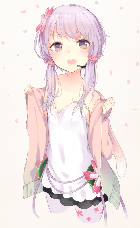 1girl, cropped_legs, dress, flower, hair_flower, hair_ornament, headset, hood