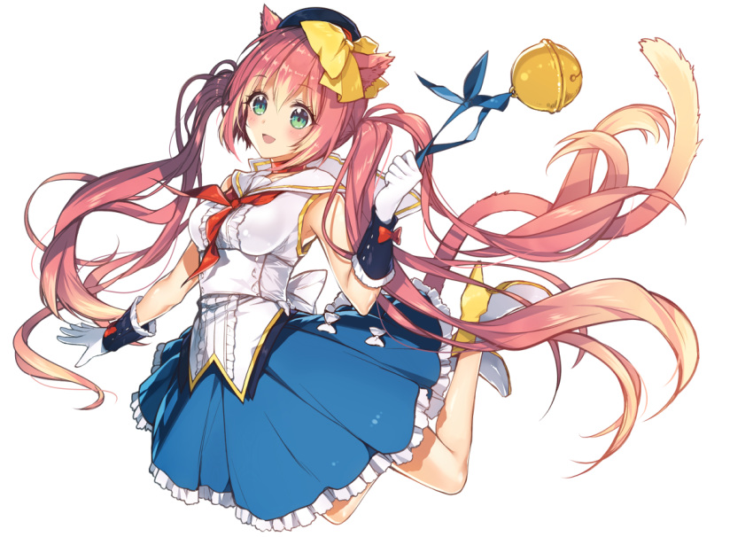 1girl, animal_ears, armpits, bell, blush, boots, bow, breasts