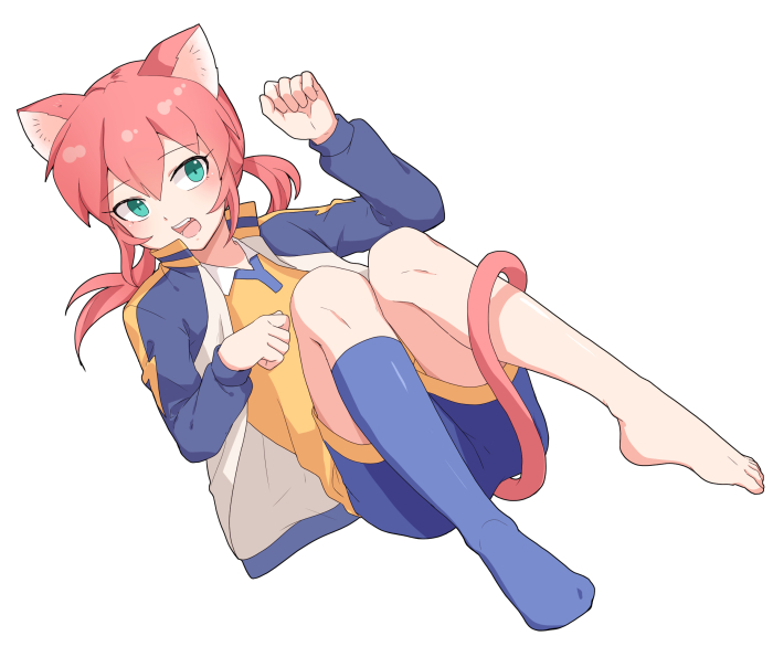 1boy, animal_ears, blue_legwear, cat_ears, cat_tail, green_eyes, inazuma_eleven_(series), inazuma_eleven_go