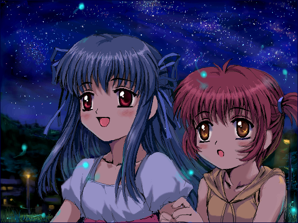fireflies, hair_ribbon, long_hair, michiru_(air), moonknives, mutsuki_(moonknives), night, oekaki