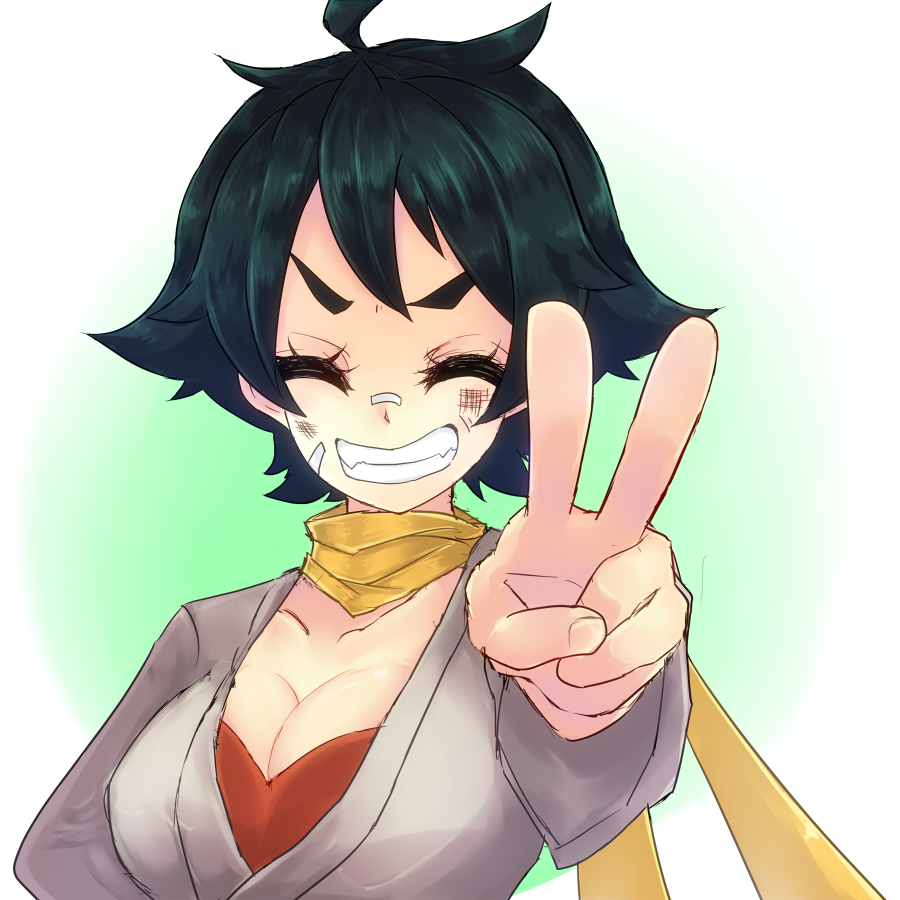 1girl, ^_^, ahoge, bandaid, bandaid_on_nose, black_hair, bra, breasts