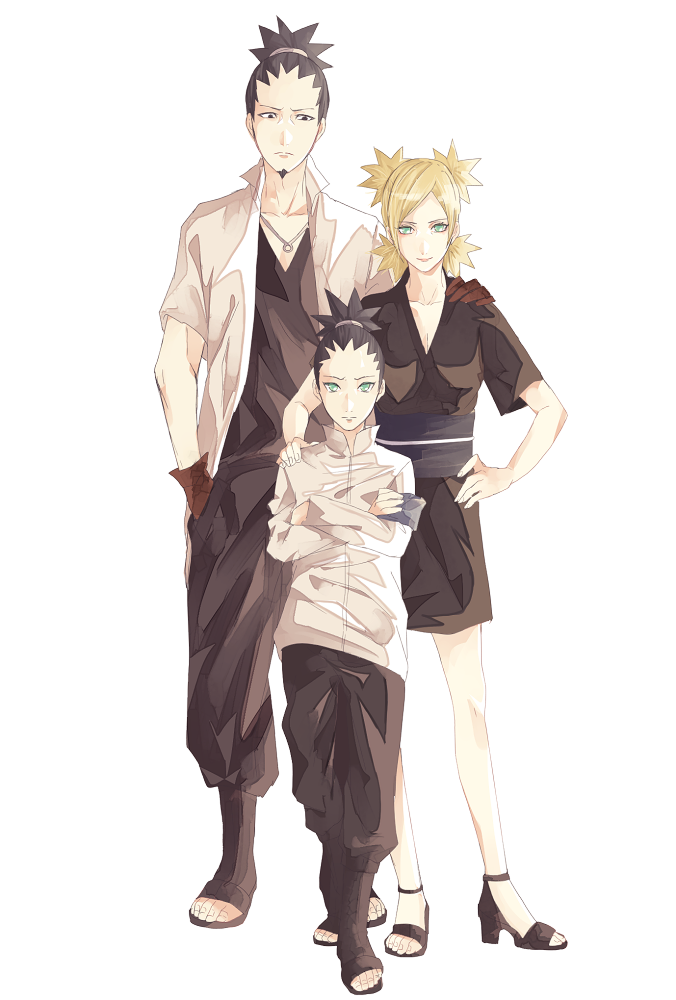 1girl, 2boys, black_eyes, black_hair, blonde_hair, boruto:_naruto_the_movie, breasts, cleavage