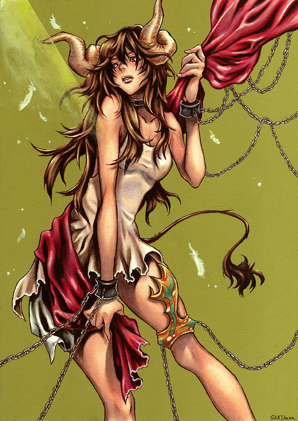 chain, chains, demon_girl, hands, horns, original, red_eyes, sakihana