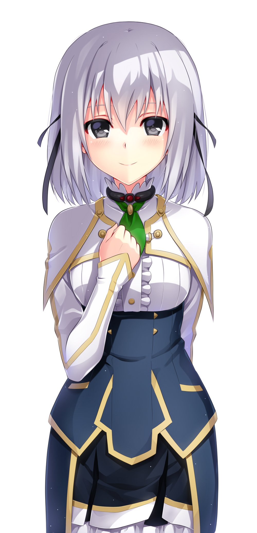 1girl, airi_arcadia, blush, hair_ribbon, hand_on_own_chest, highres, looking_at_viewer, necktie