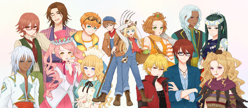 6+boys, 6+girls, allen_(harvest_moon), black_hair, blonde_hair, blue_eyes, braid, brown_eyes