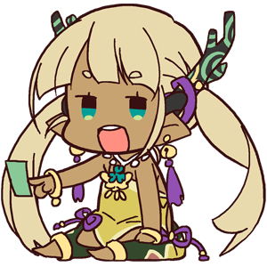 1girl, :d, anpolly, bell, bracelet, card, chibi, dark_skin