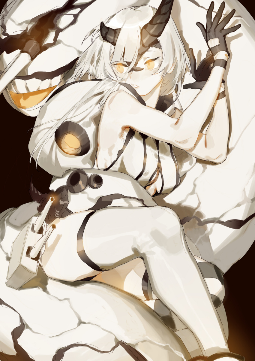 1girl, absurdres, aya_(547972106), breasts, cannon, gloves, gun, heavy_cruiser_hime