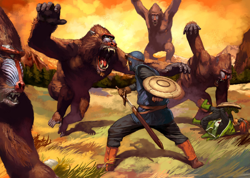 2boys, animal, battle, boots, brown_boots, brown_gloves, denchi, dragon_quest