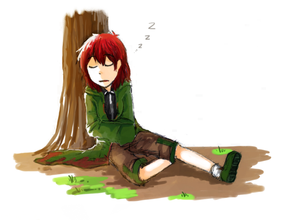 androgynous, closed_eyes, hood, hooded_jacket, jacket, len'en, necktie, redhead