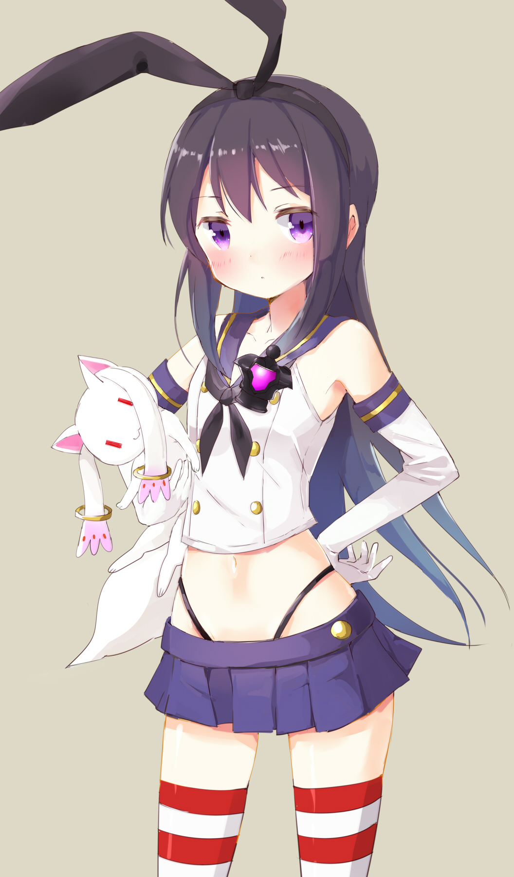 1girl, :o, akemi_homura, alternate_costume, bangs, beige_background, black_bow, black_hair