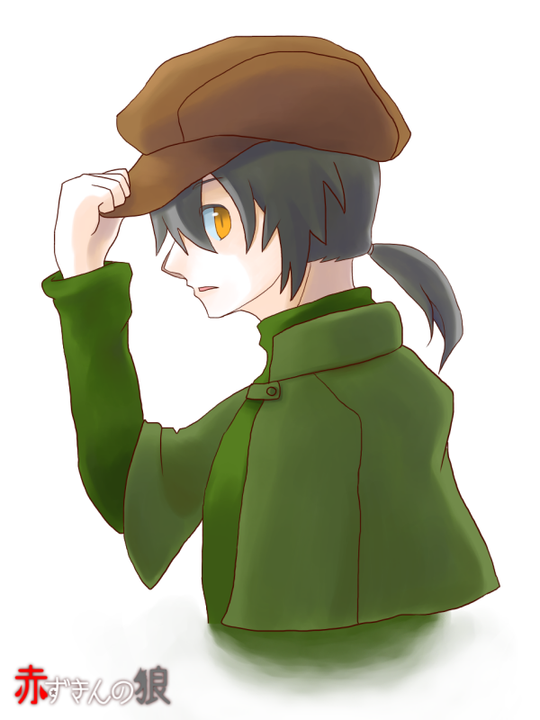 1boy, adjusting_clothes, adjusting_hat, akazukin_no_ookami, brown_hair, cabbie_hat, camille_(akazukin_no_ookami), capelet