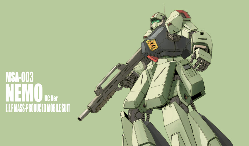 character_name, green_background, gun, gundam, gundam_unicorn, highres, machine_gun, mecha