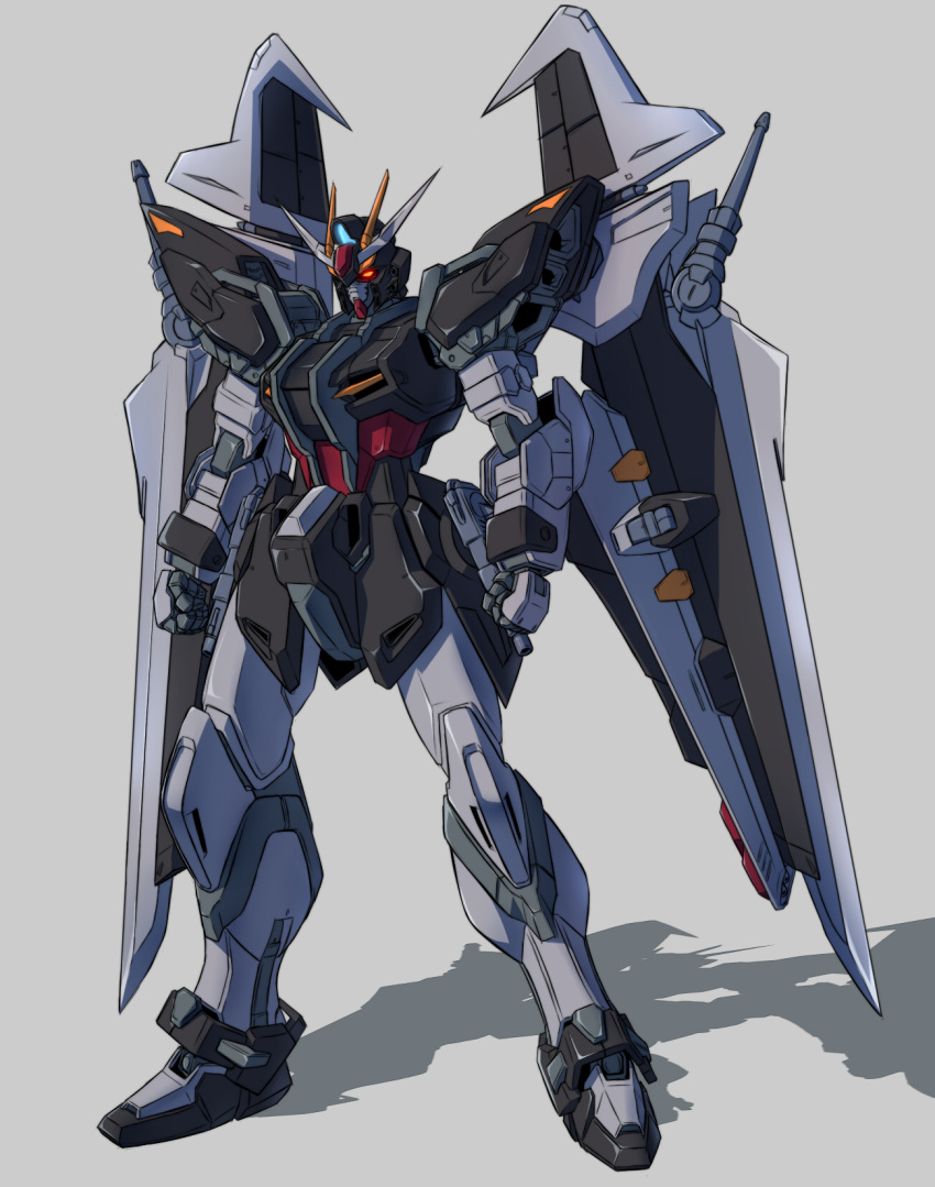 beam_rifle, clenched_hands, energy_gun, grey_background, gun, gundam, gundam_build_fighters, gundam_seed_c.e._73:_stargazer