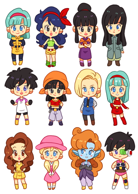 6+girls, :o, android_18, artist_request, bandana, black_eyes, black_hair, blue_eyes