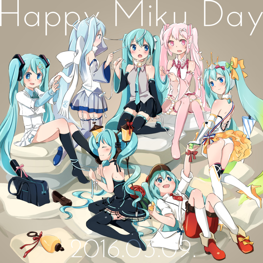39, 2016, absurdres, aqua_eyes, aqua_hair, boots, dated, detached_sleeves