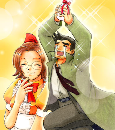 brown_hair, formal, glasses, gyakuten_saiban, itonokogiri_keisuke, lowres, maggey_byrde, necktie