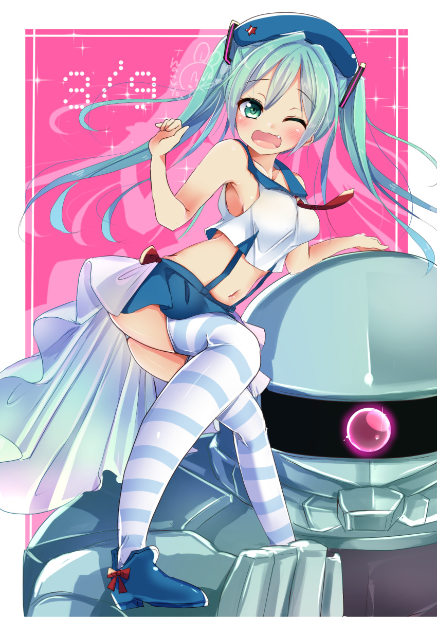 1girl, 39, aqua_eyes, aqua_hair, armpits, beret, blush, boots