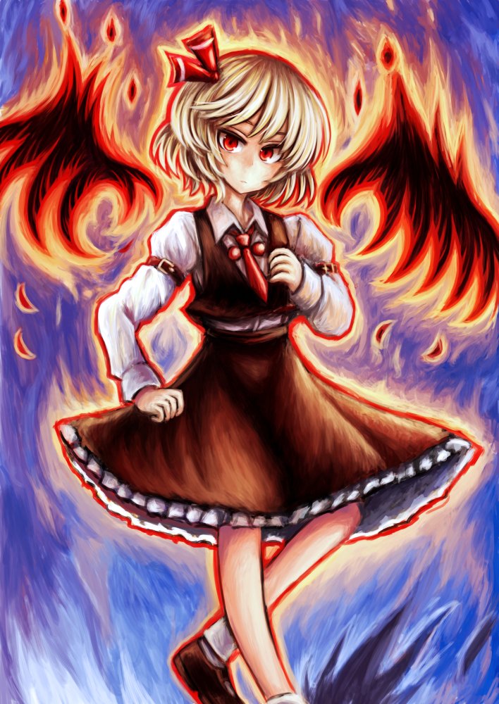 1girl, blonde_hair, error, expressionless, fake_wings, frilled_skirt, frills, gesu02