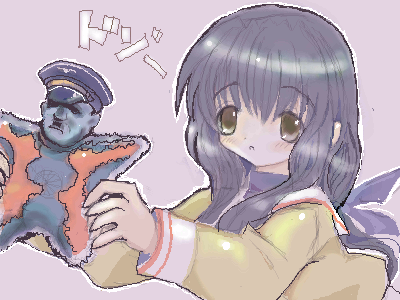 clannad, hitode_hitler, ibuki_fuuko, juuyon, kamen_rider, lowres, parody, school_uniform, starfish