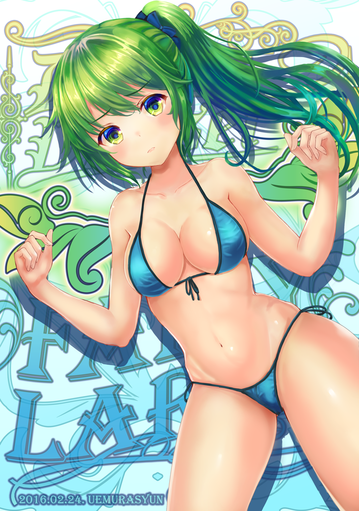 1girl, artist_name, bikini, bow, breasts, cleavage, collarbone, daiyousei