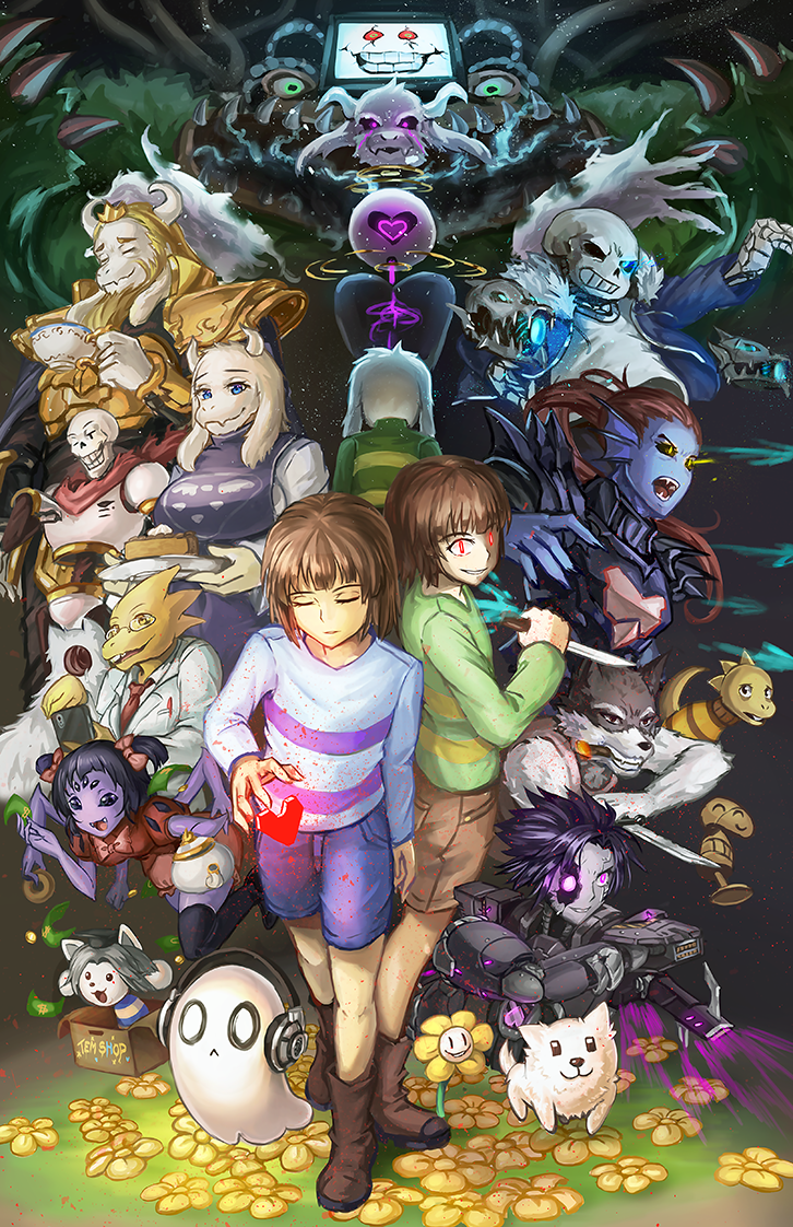 alphys, annoying_dog, asgore_dreemurr, asriel_dreemurr, chara_(undertale), dog, doggo_(undertale), endogeny