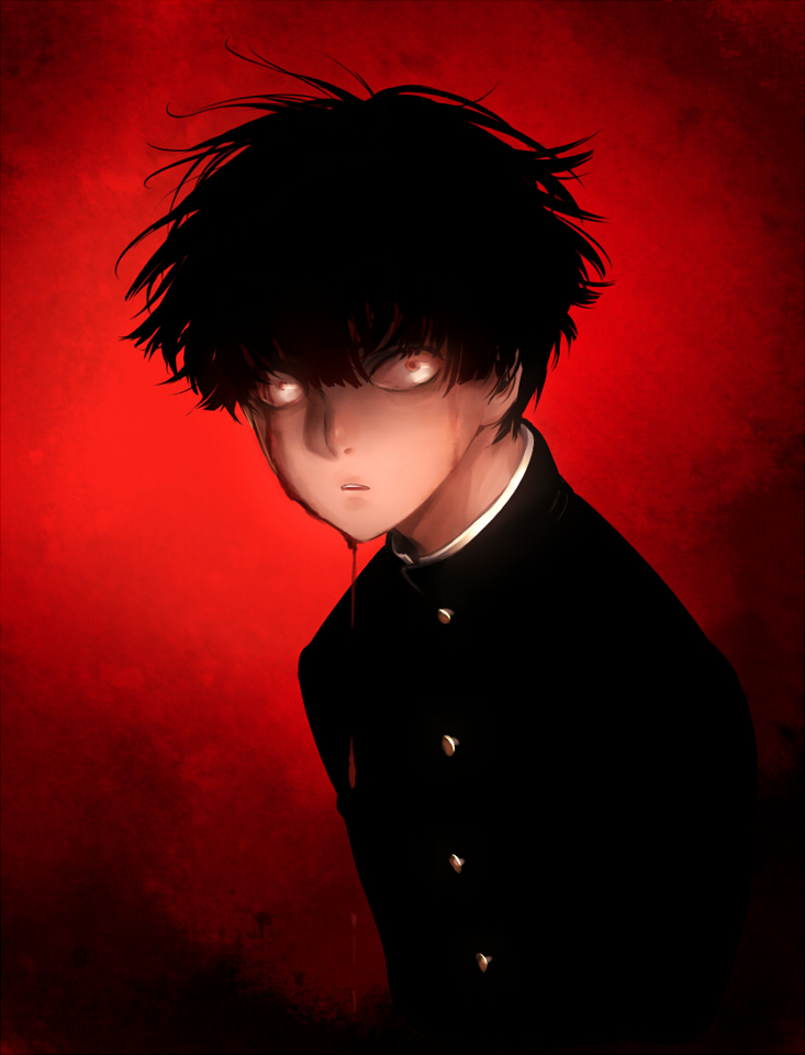 1boy, bangs, black_eyes, black_hair, buttons, changye, gakuran, kageyama_shigeo